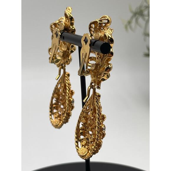 Jose Maria Barrera Avon Versatile Elegance Rhinestone Filigree Clip-On Earrings - Picture 2 of 10